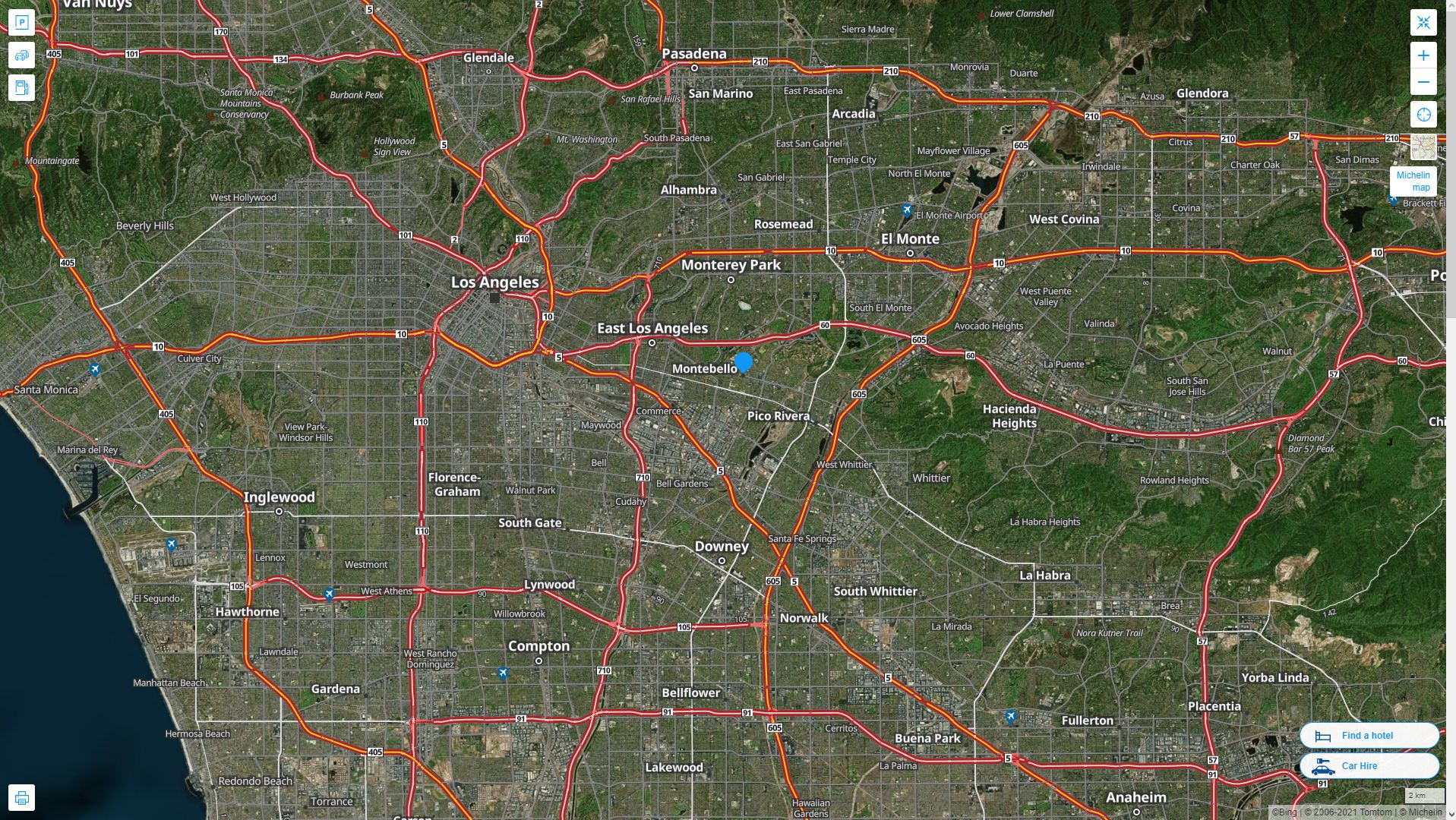 Montebello California Highway and Road Map with Satellite View